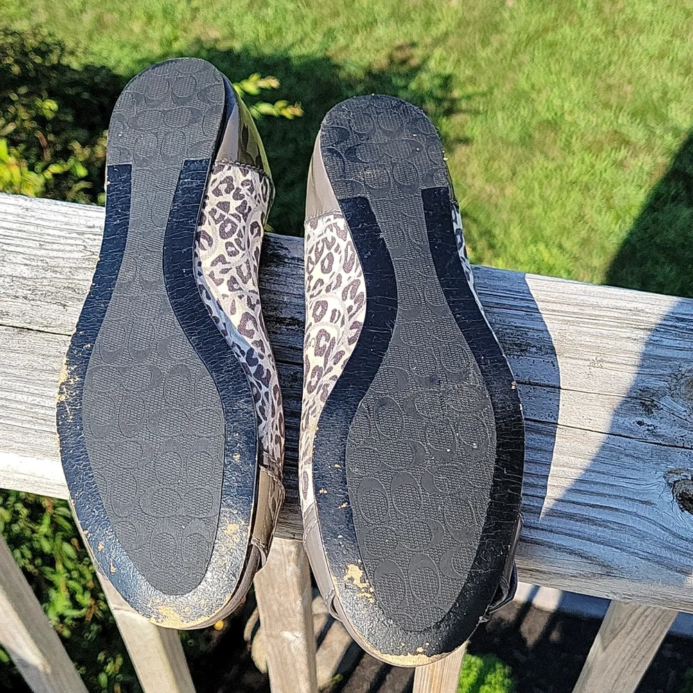 Coach Taupe Leather & Patent Ballet Flats with Buckle